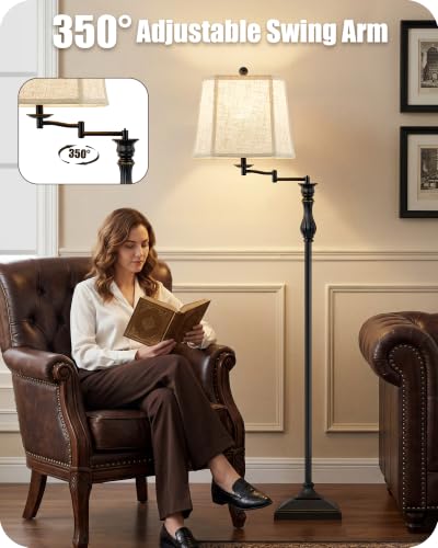 62" Floor Lamps for Living Room with 350°Adjustable Swing Arm & Dimmable Colors Temperature Bulb