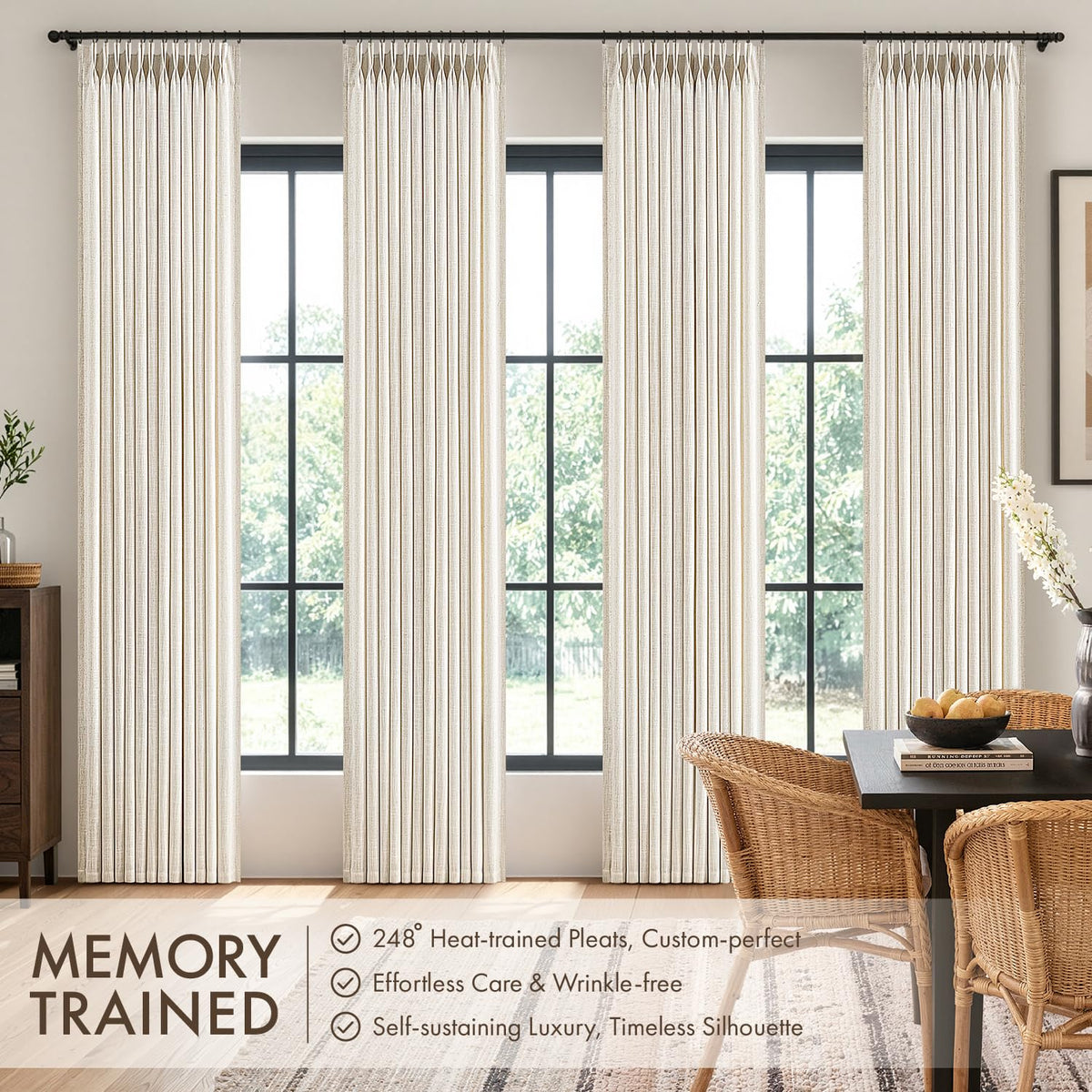 4 Panels Set Pinch Pleated Linen Curtains 108 Inches Beige White (Beige White / 40"W x 108"L (Pack of 4))