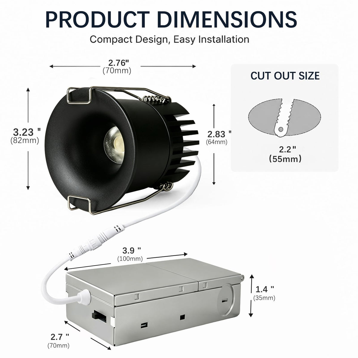 3 Inch Anti Glare Recessed Lighting IP65 Shower Light 5CCT Waterproof LED Downlight with Junction Box (Black-1P / 3 Inch)