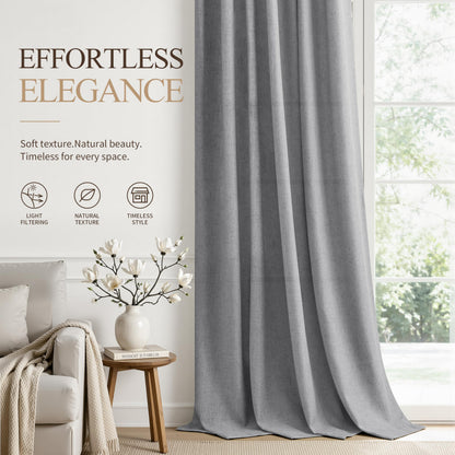 Grey Linen Curtains 108 Inches Long Drape for Living Room 2 Panels (Grey / 52"W x 108"L (Pack of 2))