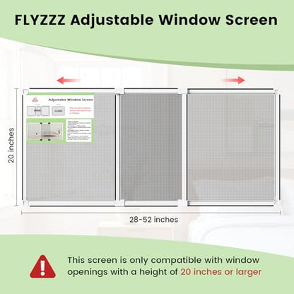 Adjustable Window Screen for Hung Windows (L(20" H x 28-52" W )- 1 Pack)