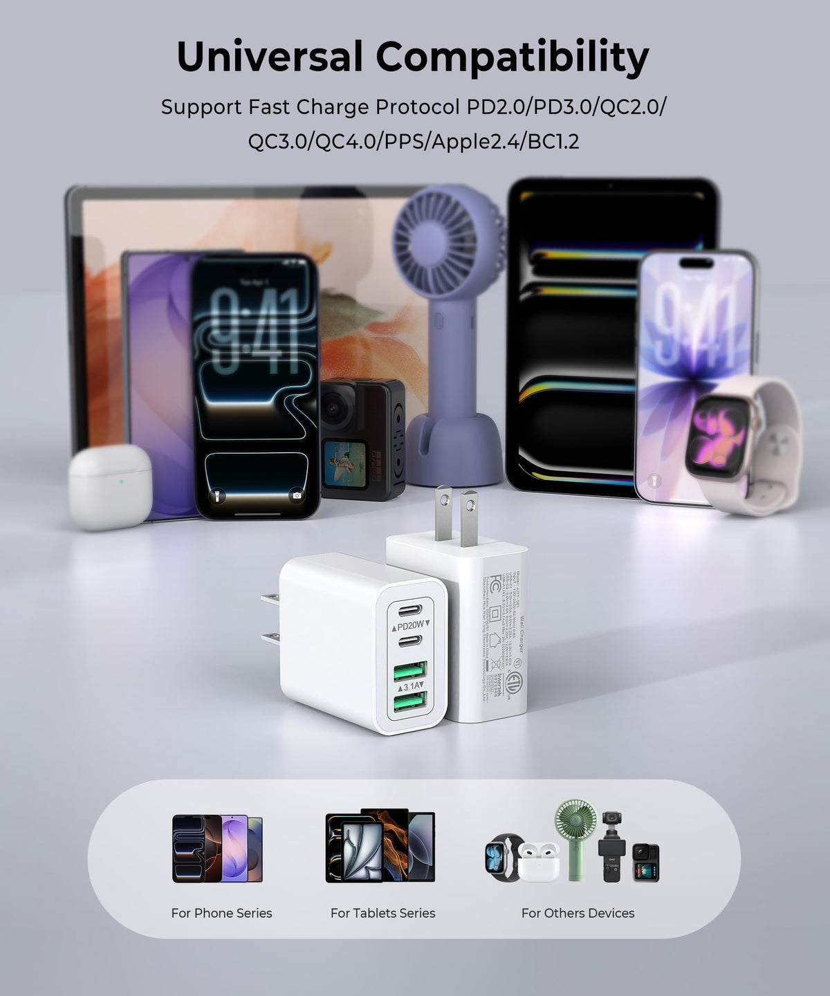 2 Pack] 40W USB C Charger Cube Fast Charging Block Multiport Wall Plug (2Pack White / 40W)