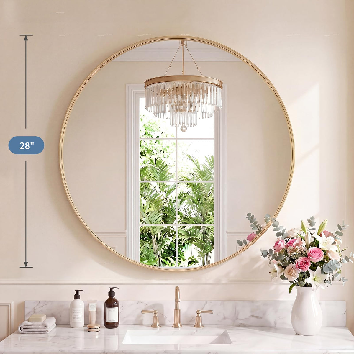 Round Wall Mirror 28 Inch (Gold / 28"L x 28"W / Concave-Circle)