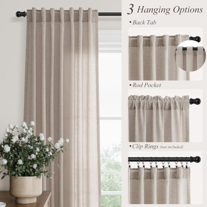 Oatmeal Linen Curtains 102 Inches Long for Living Room 2 Panels (Oatmeal / 52"W x 102"L (Pack of 2))