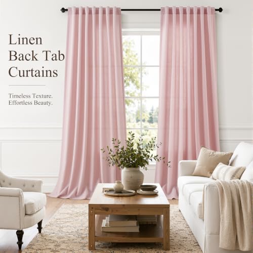 Pink Linen Curtains 84 Inches Long Drape for Living Room 2 Panels (Pink / 52"W x 84"L (Pack of 2))