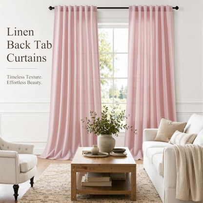 Pink Linen Curtains 84 Inches Long Drape for Living Room 2 Panels (Pink / 52"W x 84"L (Pack of 2))