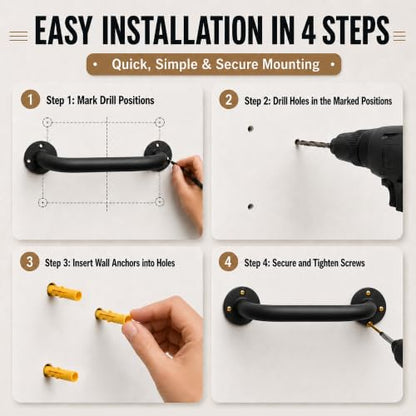 12 Inch Black Metal Wall Handrail