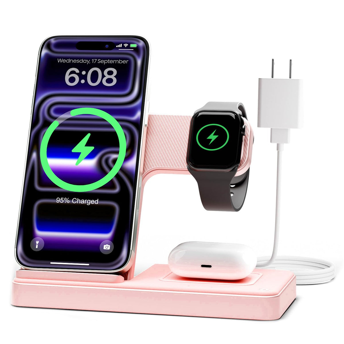 Wireless Charger iPhone Charging Station for Apple Multiple Devices (Pink)