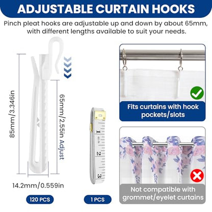 120 Pcs 85mm Adjustable Plastic Curtain Hooks