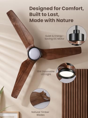 52 inch Ceiling Fan with Light and 3 Solid Wood Blades