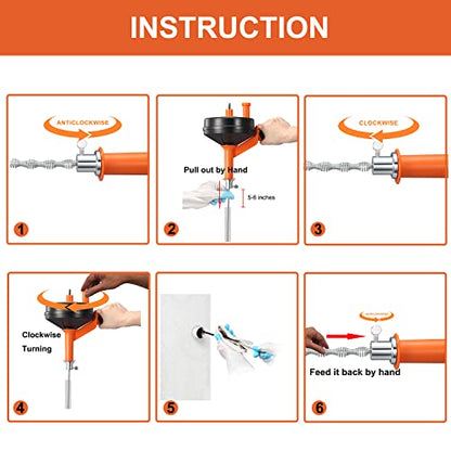 Drain Auger Clog Remover with Drill Adapter