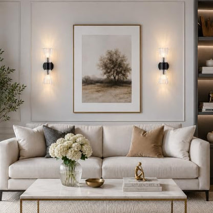 Black Glass Wall Sconce Light (Black Clear Glass)