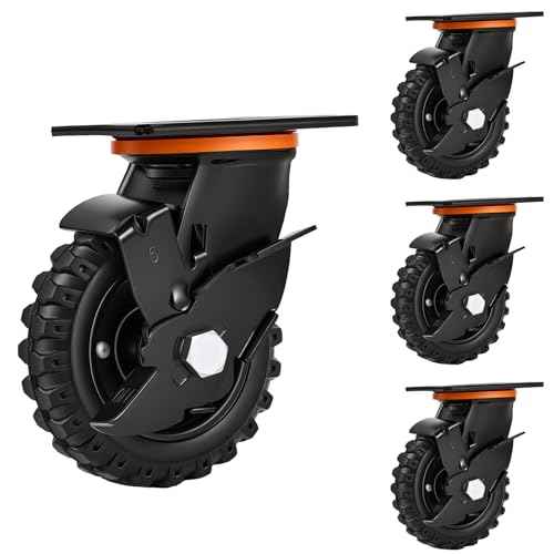 5 Inch Caster Wheels 4pcs Heavy Duty Swivel with Brake Rubber Solid Wheels (5 Inch Wheel)