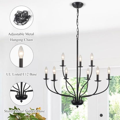 12 Light Black Farmhouse Chandelier