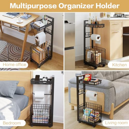 Toilet Paper Holder Stand with Storage Shelf