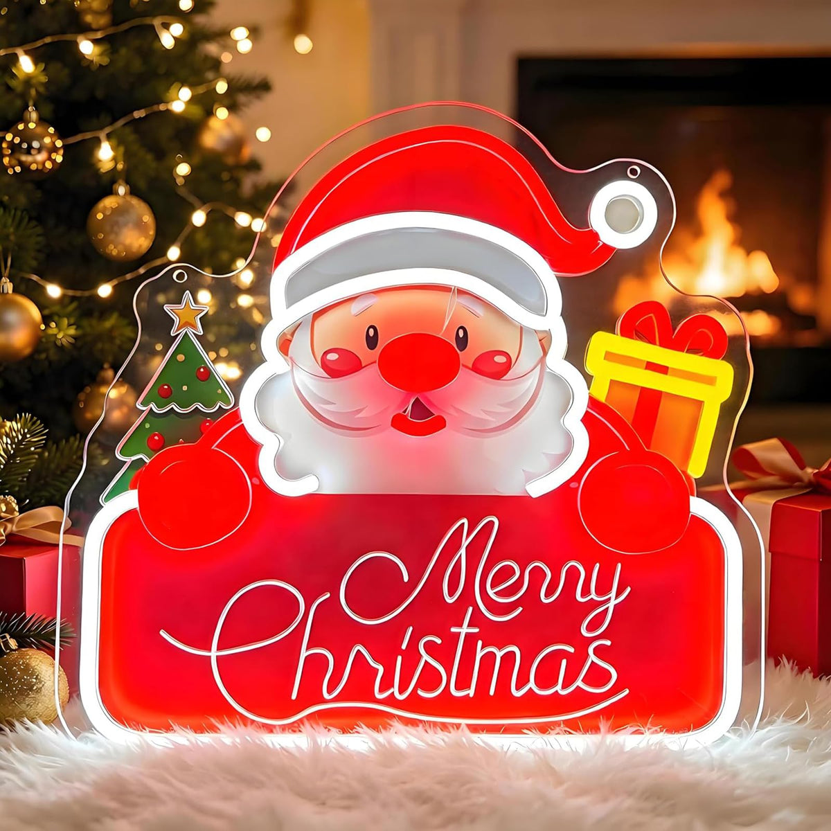 Santa Claus Neon Sign Dimmable Merry Christmas Neon Lights with Battery Box (Multicolor-Santa Claus)