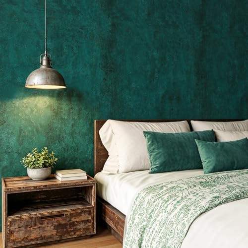 Dark Green Limewash Wallpaper Peel and Stick Teal Concrete Wallpaper Green Cement Textured Basement Concrete Contact Paper Waterproof