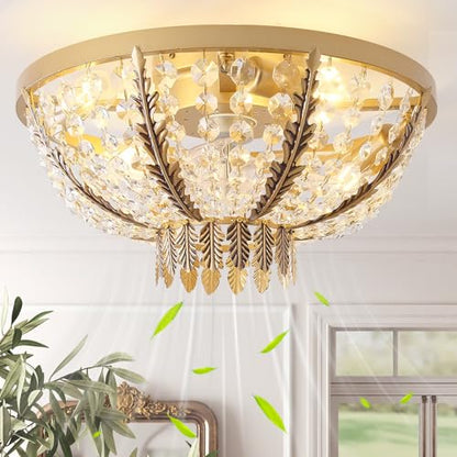 Crystal Caged Ceiling Fan with Light Flush Mount