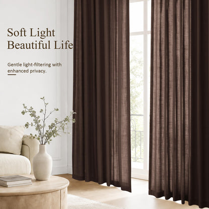 Coffee Linen Curtains 90 Inches Long 2 Panels for Living Room (Coffee / 50"W x 90"L (Pack of 2))