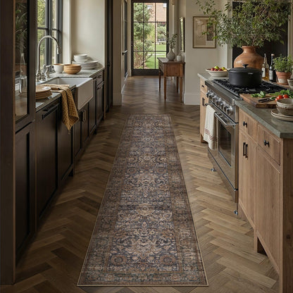 Hallway Runner Rugs 2x10 Blue Brown Vintage Rug (Retro | Blue Brown / 2' x 10' (Runner))
