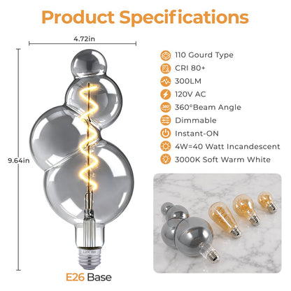 Gourd Shape Decorative LED Bulb E26 Dimmable (4w-3000k Gray Huge Bubble(dimmable))