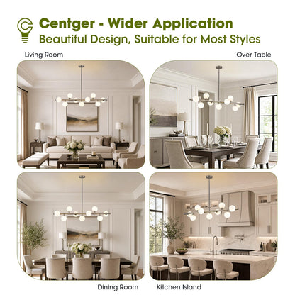 Linear Sputnik Dining Chandelier (Nickel + White / 9-Light 40 Inch)