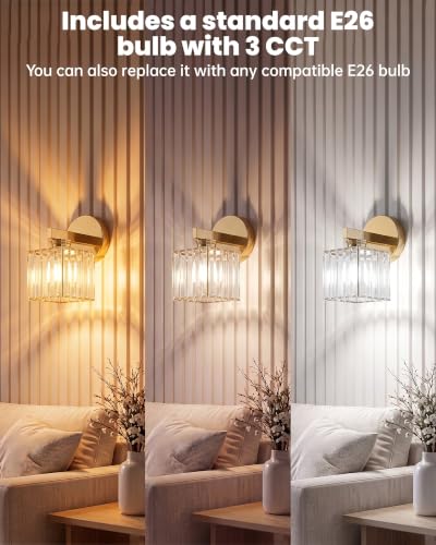 Hardwired Wall Sconces Set of Two with Crystal Lampshade