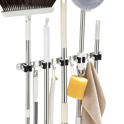 5 Racks 4 Hooks Mop and Broom Holder Wall Mount