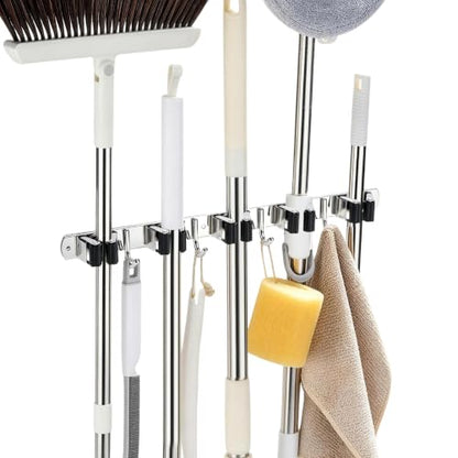 5 Racks 4 Hooks Mop and Broom Holder Wall Mount