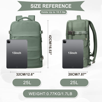 Travel Backpack For Women Men (Olive Green / 25 liters)