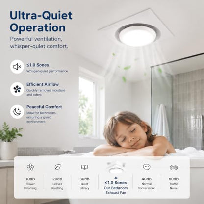 Bathroom Exhaust Fan with Light with 3000K
