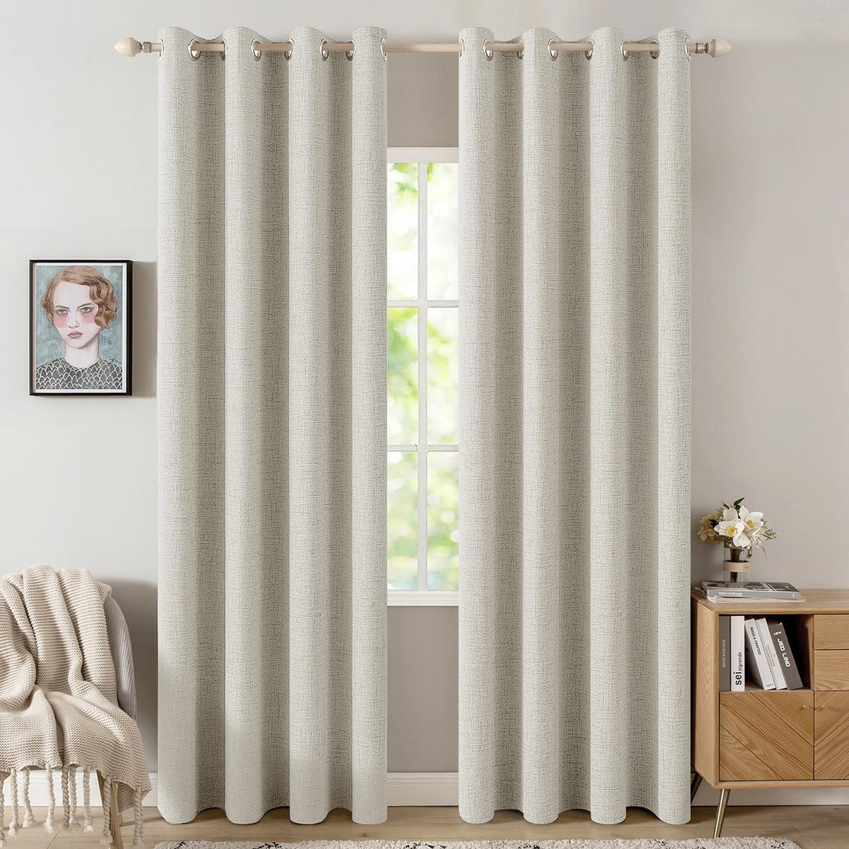 100% Blackout Linen Curtains for Bedroom 52x96 Inches Light Cream (Light Cream / 52"W x 96"L (Pack of 2))