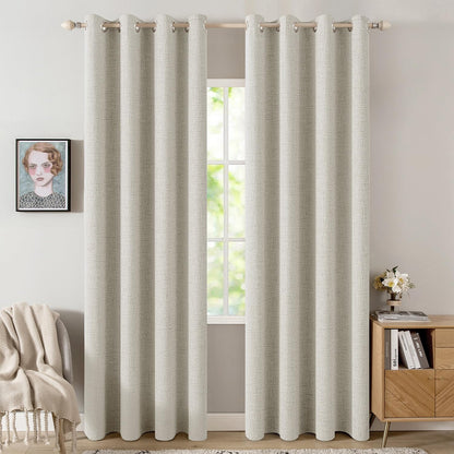 100% Blackout Linen Curtains for Bedroom 52x96 Inches Light Cream (Light Cream / 52"W x 96"L (Pack of 2))