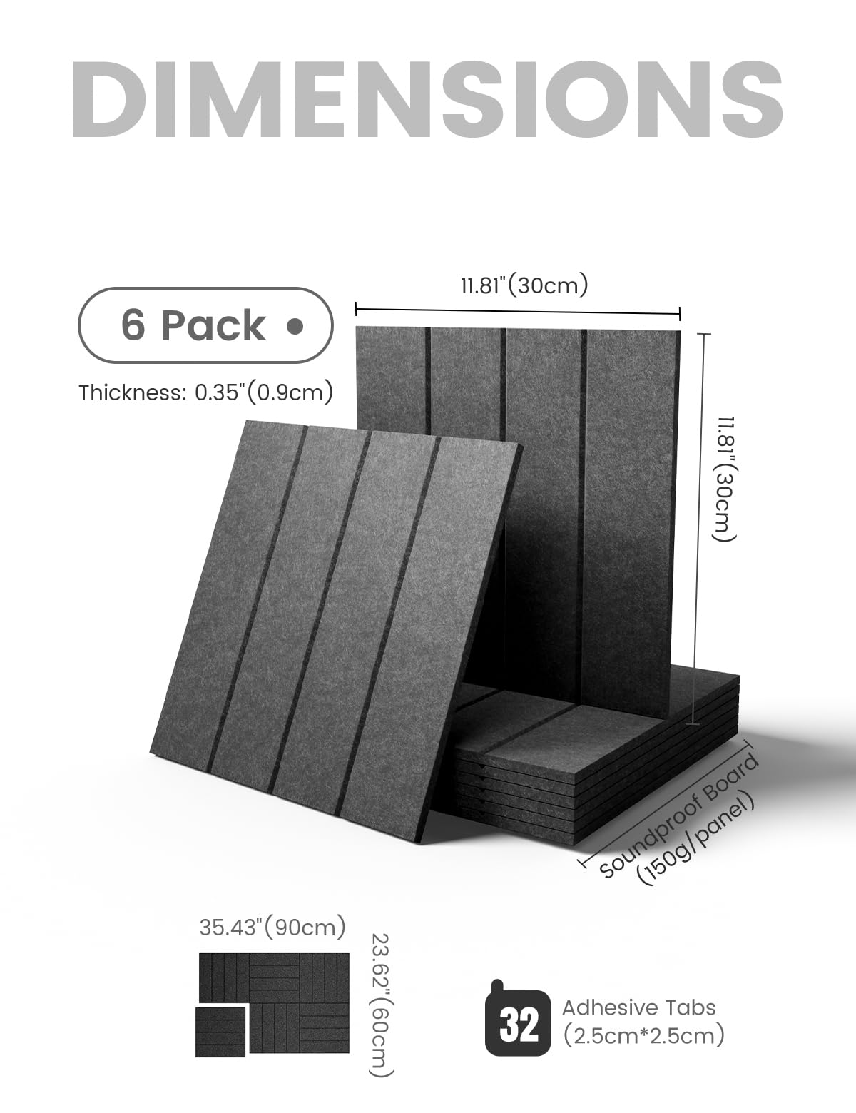 Felt Bulletin Board & Cork Board Alternative 36'' x 24'' (Charcoal Gray-1 / Bold-stripe 6-pack)