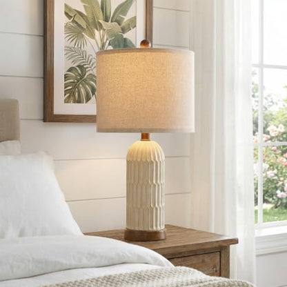 Table Lamp Set of 2 for Bedroom Living Room with USB A+C Charging Ports Modern Farmhouse Bedside End Lamps Rustic Nightstand Lamps