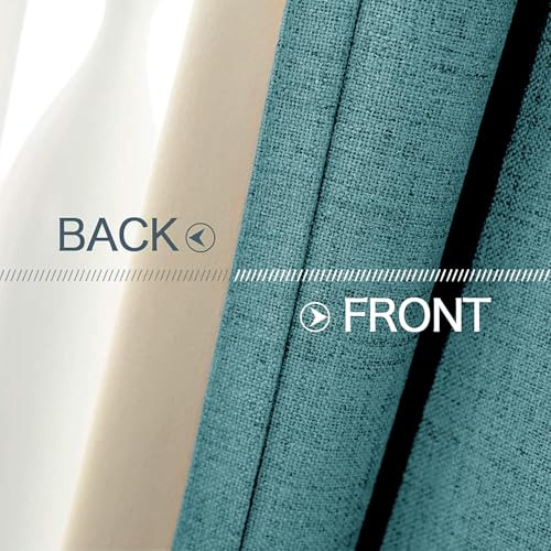 100% Blackout Linen Curtains for Bedroom 52x72 Inches Teal (Teal / 52"W x 72"L (Pack of 2))