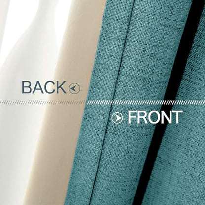 100% Blackout Linen Curtains for Bedroom 52x72 Inches Teal (Teal / 52"W x 72"L (Pack of 2))