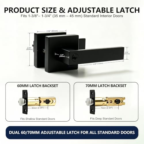 Black Door Handle Heavy Duty Interior Door Lever with Lock