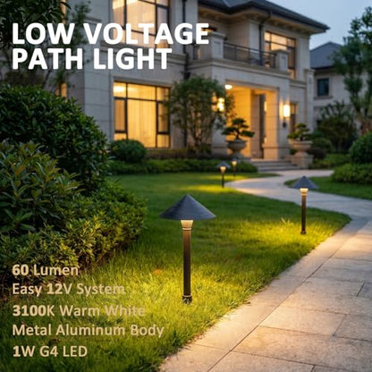 Pathway Lights Low Voltage Outdoor Landscape Lighting 1W 60 Lumen 3100K 12V AC Path Lights Warm White Light with Connector Spike Stake for Garden Yard Driveway Lawn