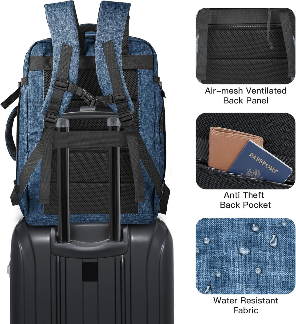 55L Extra Large Travel Backpack for Men (Blue / 3X-Large(22"x14"x10"))