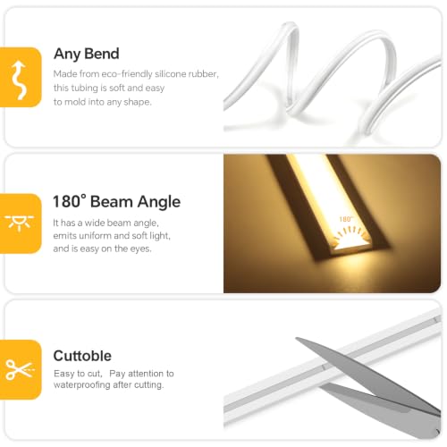 110V Silicone Neon LED Strip Lights Outdoor Waterproof 16.4ft Warm 3500k (Warm White)