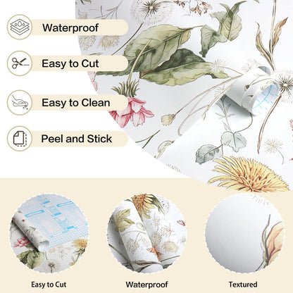 Floral Peel and Stick Wallpaper Wildflower Leaf 16.9"x118.1" (Colorful / 16.9" x 118.1")