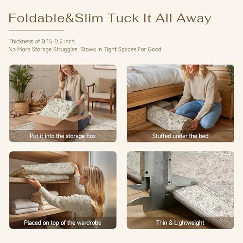 5x7 Washable Area Rug Beige Brown Non Slip Vintage Carpet (Vintage | Beige Brown / 5' x 7' (Rectangular))