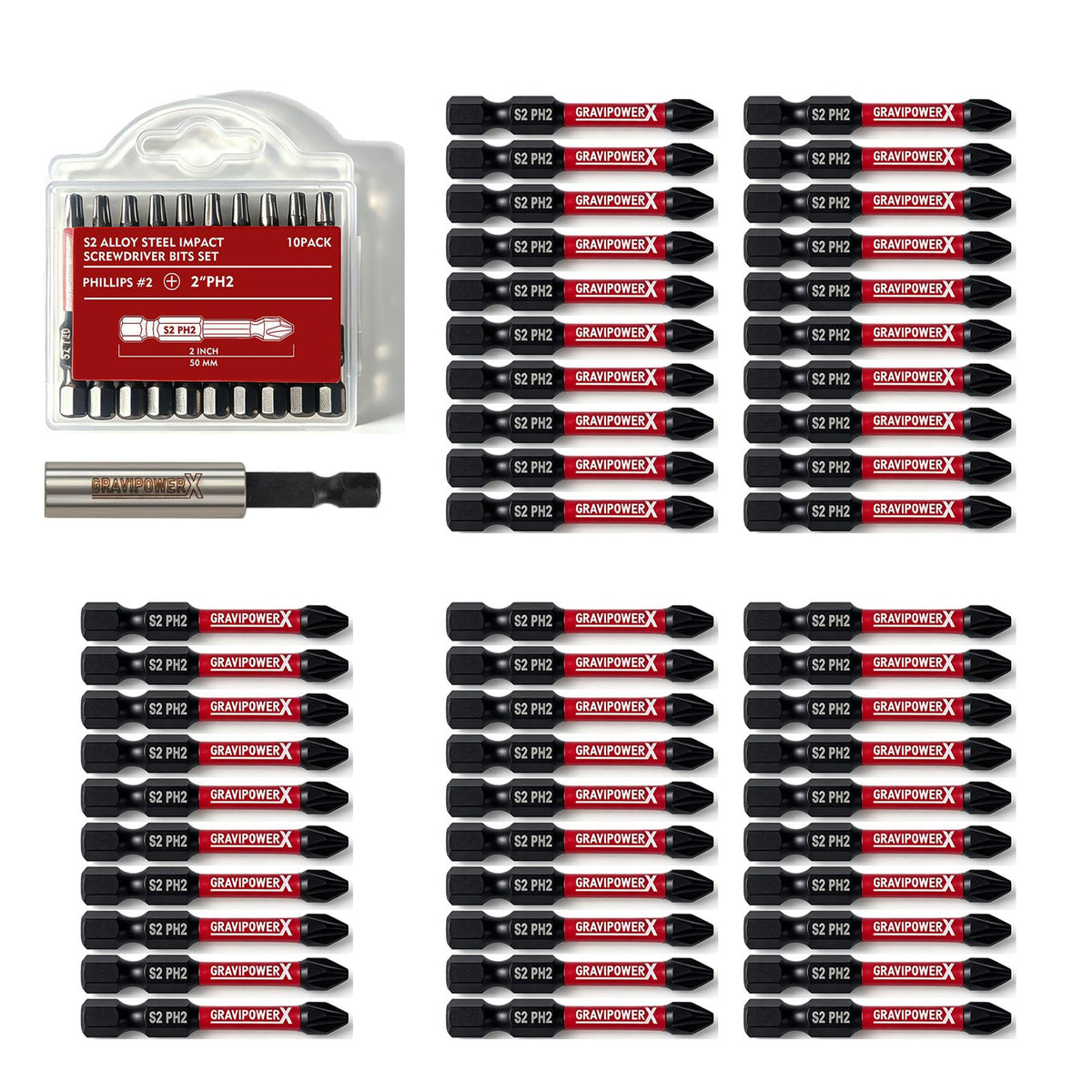 50 Pack #2 Phillips PH2 Impact Bits (2IN-PH2-51PCS)
