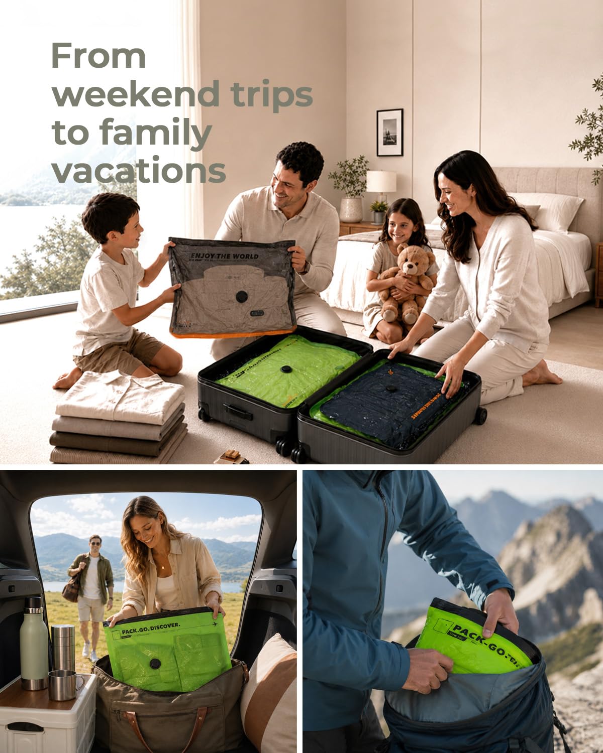 Color Coded Travel Vacuum Bags with Hand Pump for Suitcases