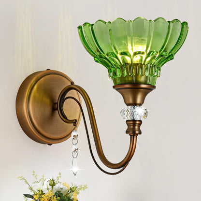 1 Piece Vintage Wall Sconce (Antique Brass and Green / 1-Light)