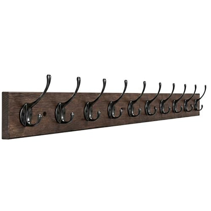 Vintage Wall Mounted Coat Rack (Antique wood / 1 Item-10 Hooks)