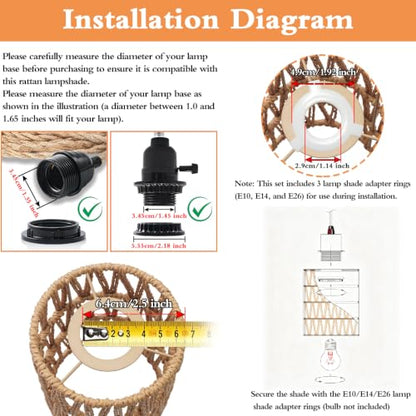 Rattan Lamp Shade Boho Woven Pendant Light Shade