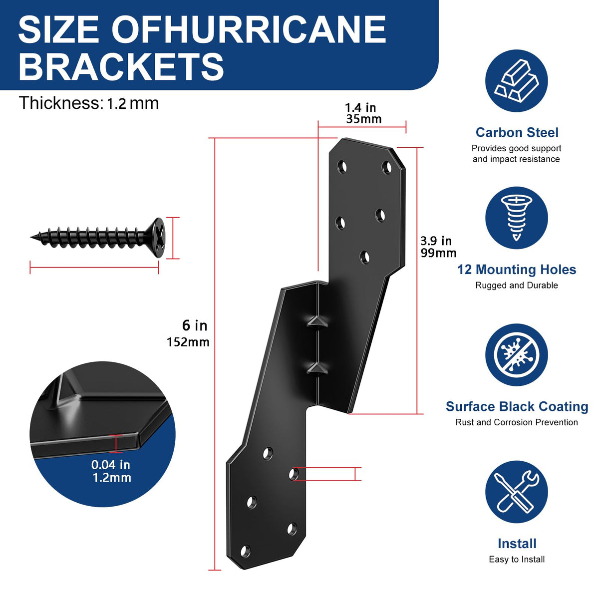 Black Hurricane Ties (Black / 1.2mm)