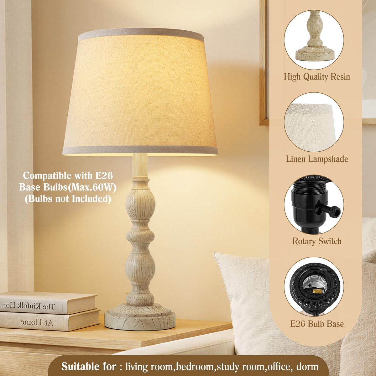 20.5" Bedside Lamps (Almond White)